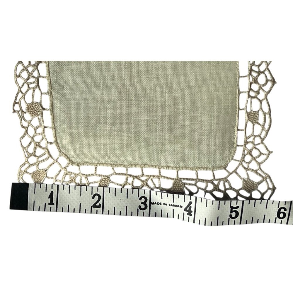 Set Of 10 Pale Yellow Linen & Crochet Doilies 7" X 5.5" Table Decor Wedding - Picture 6 of 13